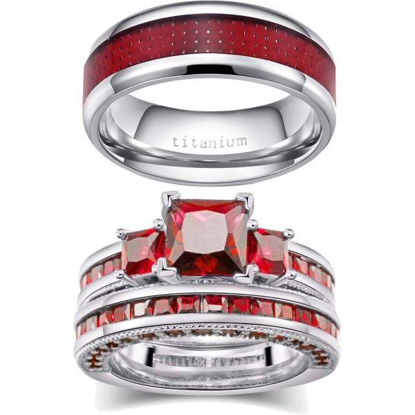 【並行輸入品】LOVERSRING 3pc Couple Ring Bridal Sets Wome...