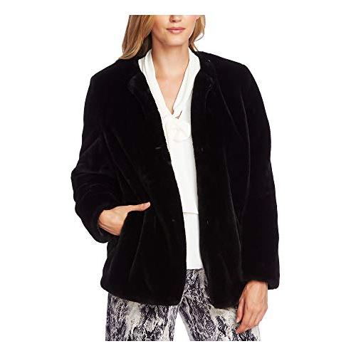 Vince Camuto Womens Faux Fur Collarless Jacket Bla...