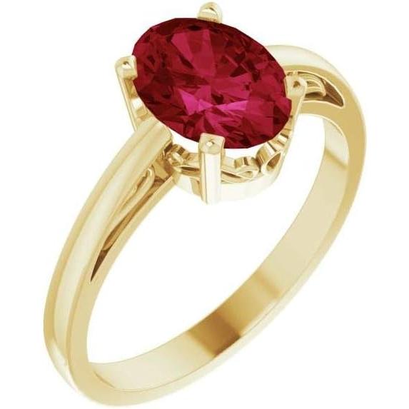 【並行輸入品】Solid 14k Yellow Gold Lab-Created Ruby Ring...