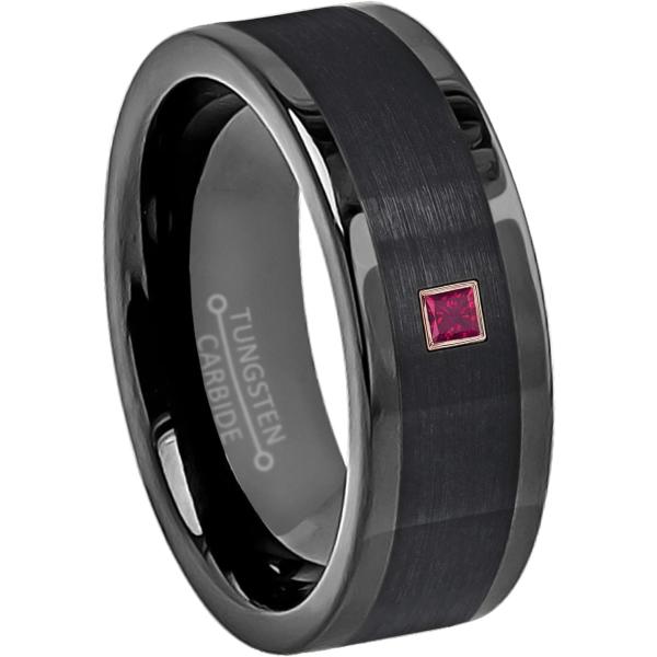 【並行輸入品】ブラックパイプカットタングステンカーバイドメンズウェディングリング 0.05ctw -...