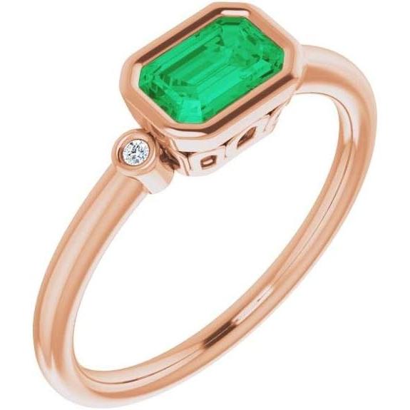 【並行輸入品】Solid 14k Rose Gold Solitaire Created Emera...