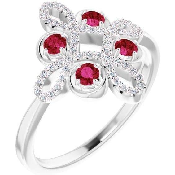 【並行輸入品】Solid 14k White Gold Created Ruby and 1/6 C...