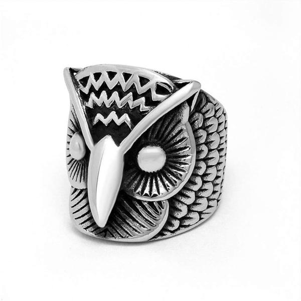 【並行輸入品】MZC Jewelry メンズ ステートメントフクロウリング ステンレススチール パン...