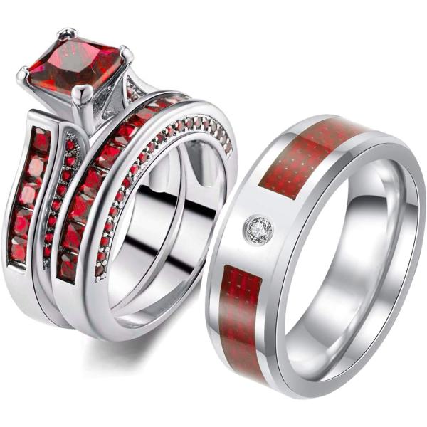 【並行輸入品】LOVERSRING 3pc Couple Ring Bridal Sets Wome...