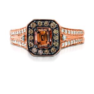 【並行輸入品】LeVian 14K ローズゴールド 3/4カラット エメラルドカット チョコレートダイヤモンド & 1/5カラット ホワイトダイ