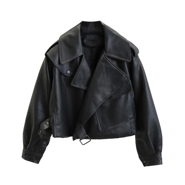 【並行輸入品】LY VAREY LIN Women Black Faux Leather Jacke...