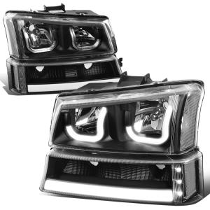 Auto Dynasty J-Halos ヘッドライト + LED DRL バーシグナルランプ シボレー アバランチ シルベラド 03-07に対応 左右 ブラック/クリア　並行輸入品｜good-face