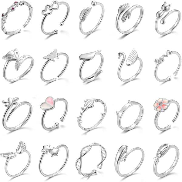 【並行輸入品】20個 調節可能なリングセット レディース - フィンガーリングパック スタッカブルリ...