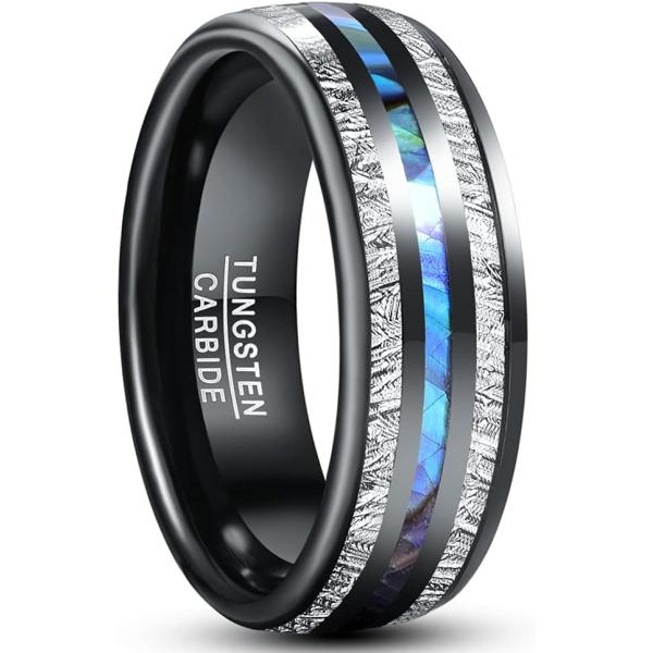 【並行輸入品】Vakki Imitated Meteorite Inlay Tungsten Rin...