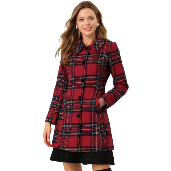 Allegra K Women&apos;s Buffalo Checks Winter Peter Pan ...