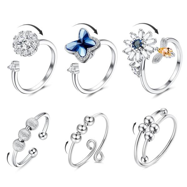 【並行輸入品】SAILIMUE 3/6個 フィジェット不安リング レディース 調節可能なオープンリン...