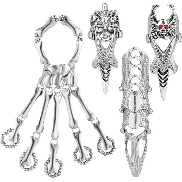 【並行輸入品】4ピース ハロウィン スカル スケルトン ハンドブレスレット リング付き パンク リス...