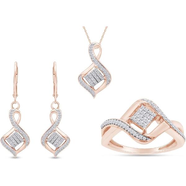 【並行輸入品】AFFY 1/4カラットラウンドホワイト天然ダイヤモンドバイパスイヤリング、ペンダント...