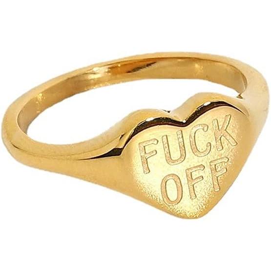 【並行輸入品】Personalized FUCK OFF Heart Band Ring Inspi...