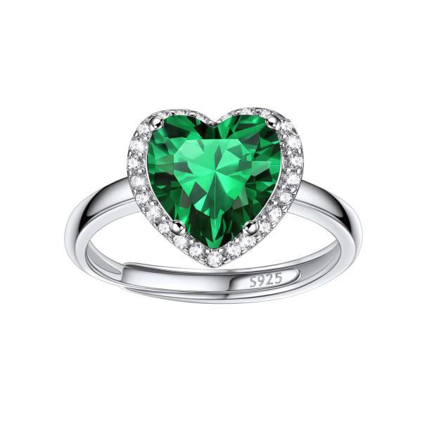 Bestyle Heart May Emerald Birthstone Rings Embelli...