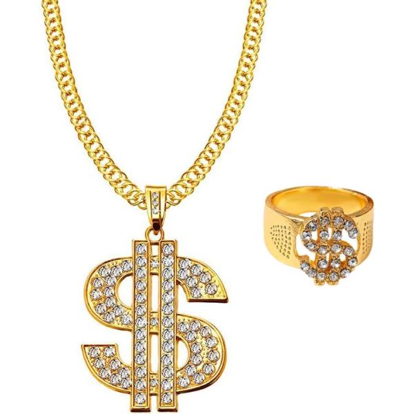 【並行輸入品】JKJF ドルサインネックレスリングセット 80s 90s ヒップホップネックレス ラ...