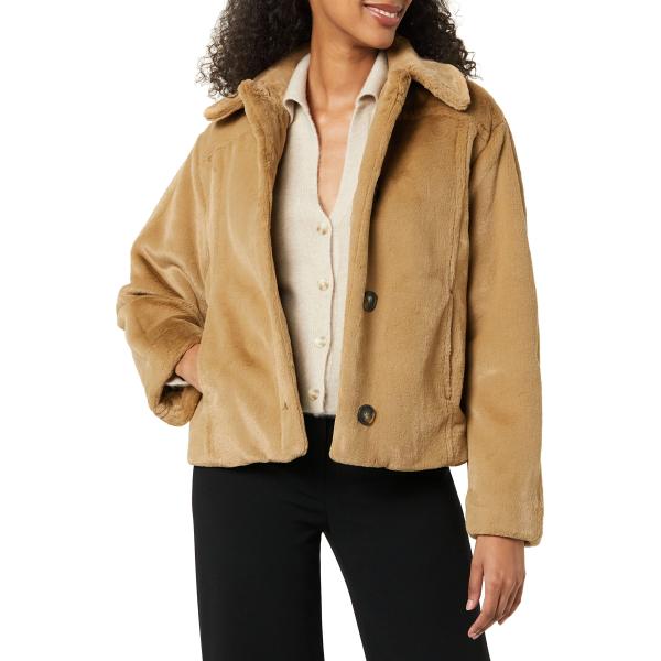 Vince Women&apos;s Faux Fur Trucker Jacket, Sand Shell,...