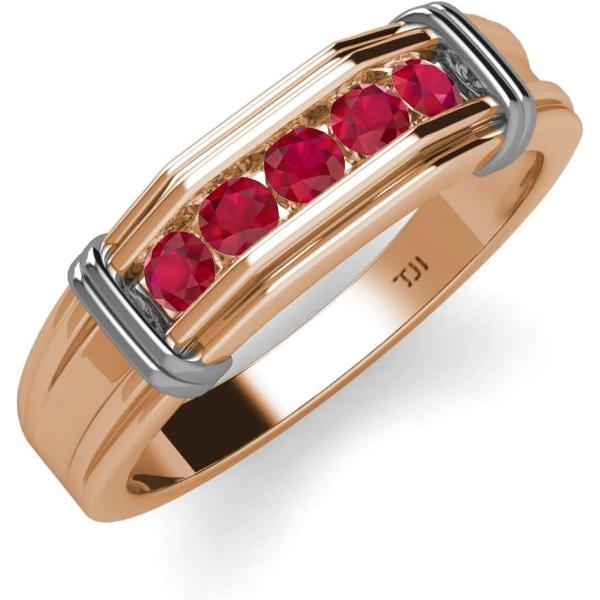 【並行輸入品】TriJewels Round Ruby 5 Stone Men Wedding Ri...