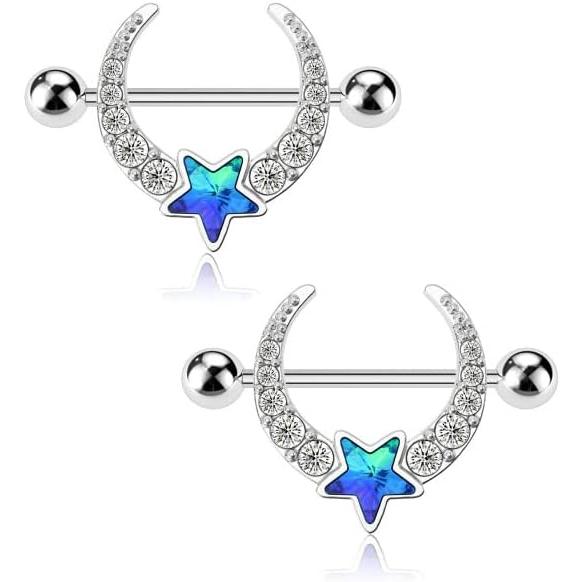 【並行輸入品】Melightingニップルリング 14G シャイニークリアCZ 華奢なムーンブルース...