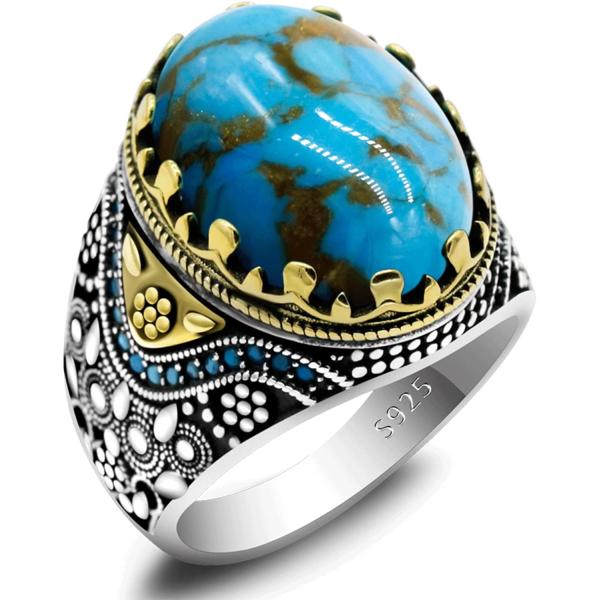 【並行輸入品】AROTOROM Turquoise Ring for Men in 925 Ster...