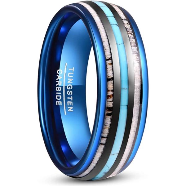 【並行輸入品】SFERT 8mm ブラックリング ターコイズインレイ メンズ ウェディング プロミス...