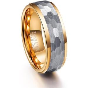 【並行輸入品】メンズ 幅8mm タングステンカーバイド 結婚指輪 ハンマー仕上げ 金メッキエッジ タ...