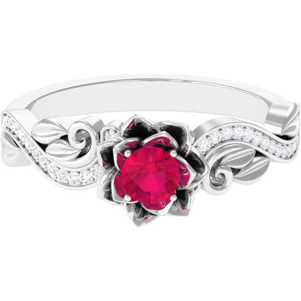 【並行輸入品】モイサナイト付きの認定Ruby Flower Promise Ring（3/4 CTT...