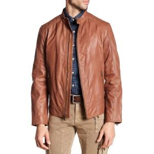 Cole Haan Men&apos;s Washed Leather Moto Jacket, Cognac...