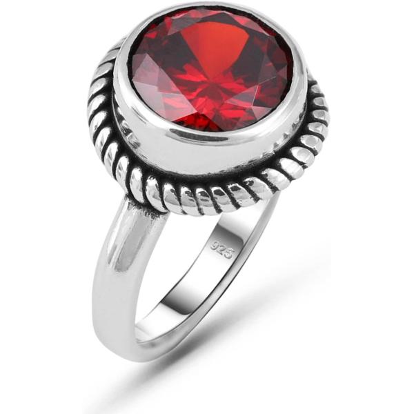 【並行輸入品】ラウンドブリリアントシェイプ レッドキュービックジルコニア 925スターリングシルバー...