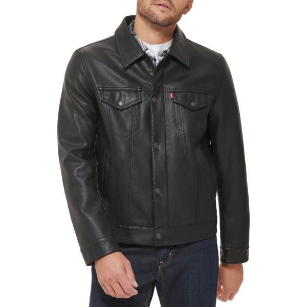Levi&apos;s Men&apos;s Faux Leather Classic Trucker Jacket, ...