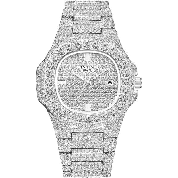 【並行輸入品】PINTIME Mens Diamond Watch Full Iced-Out Bi...