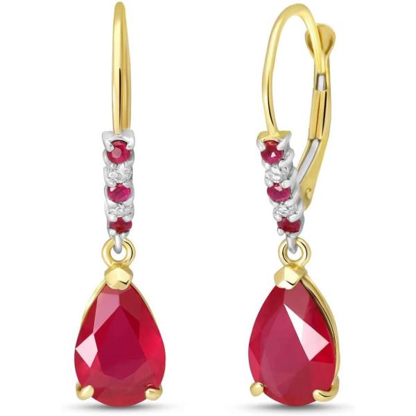 【並行輸入品】14K ソリッドゴールド ルビー&amp;ダイヤモンド レバーバック ドロップイヤリング 3....