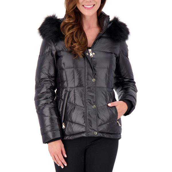 Vince Camuto Womens Down Faux Fur Puffer Jacket Bl...