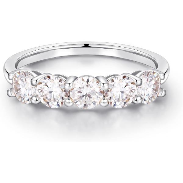 【並行輸入品】女性用5石モアッサナイトリング 3.75mm D カラー VVS1 クラリティ 人工ダ...