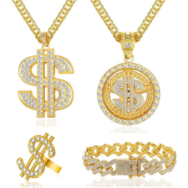 【並行輸入品】Ronglry ヒップホップ ゴールド マネーチェーン ドルサイン キューバ ペンダン...