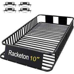 【並行輸入品】Racketon 大型ルーフラック 84インチ x 50インチ x 10インチ ハイレールカーゴバスケット 錆びない亜鉛メッキスチールチ
