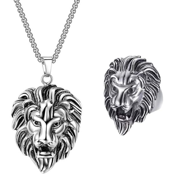 【並行輸入品】JKJF ライオンペンダントネックレス リングセット ヒップホップ ライオンキング ネ...