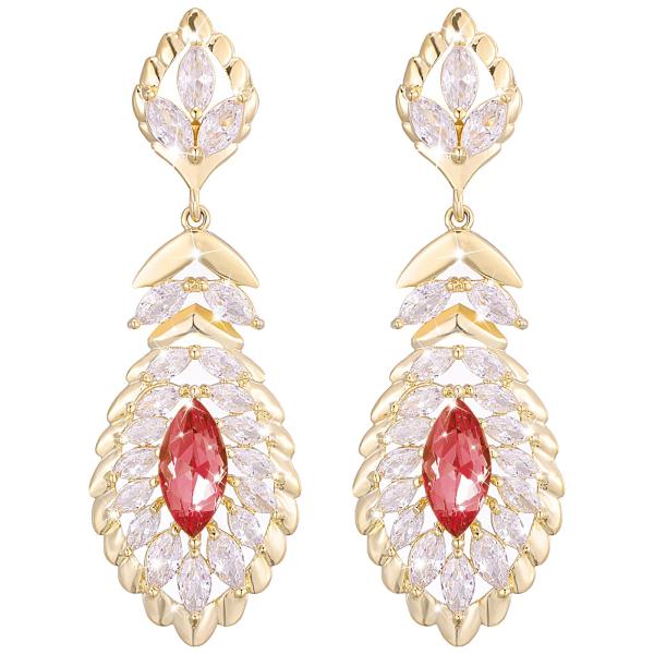 【並行輸入品】10 x 5mmオーバルクリスタルダングルイヤリング、女性用ゴールドメッキコスチューム...