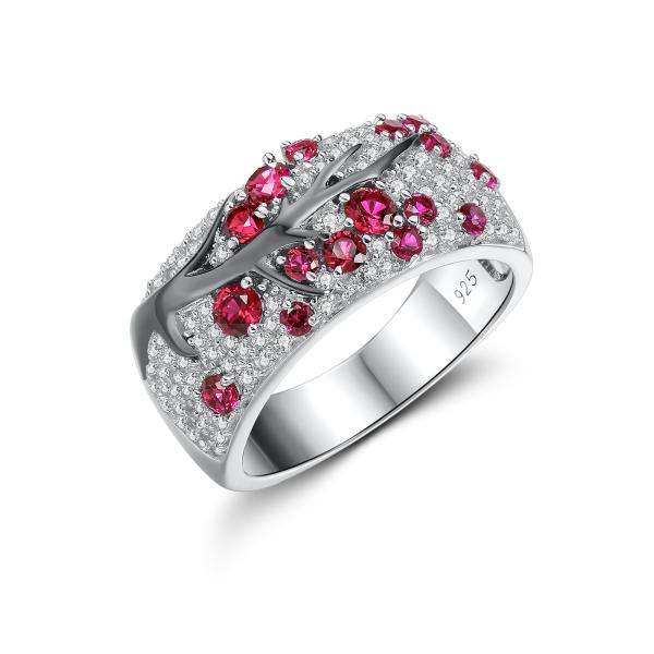 【並行輸入品】RANDES 925スターリングシルバー チェリーリング ルビー/エメラルドツリーブラ...