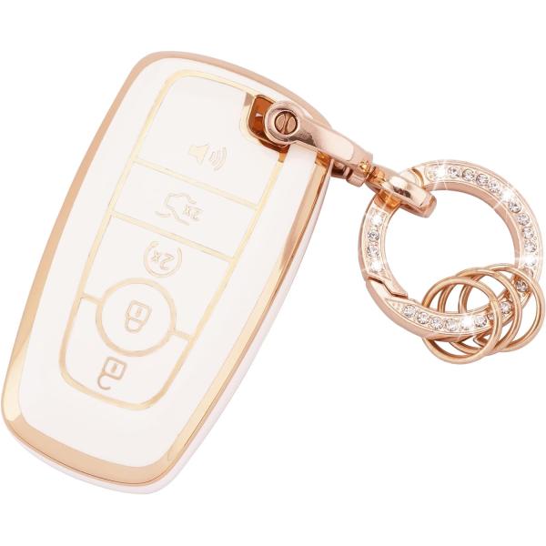 【並行輸入品】EKALA フォードキーチェーン用 キラキラゴールドホワイトキーフォブカバー ソフトT...