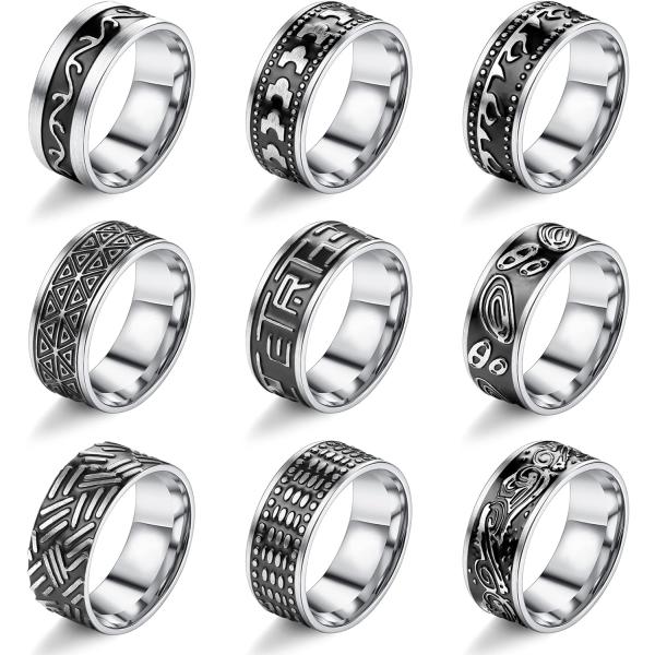 【並行輸入品】ORAZIO ステンレススチールリング 9個 メンズ レディース プレーンバンド メン...
