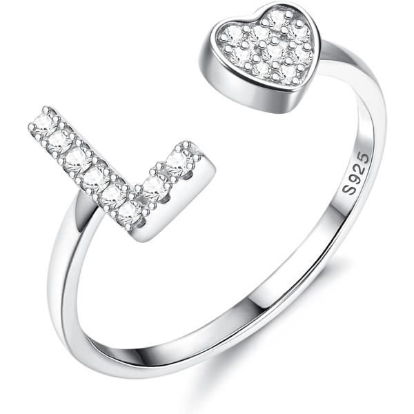 【並行輸入品】Diamday S925 Sterling Silver Initial Ring f...