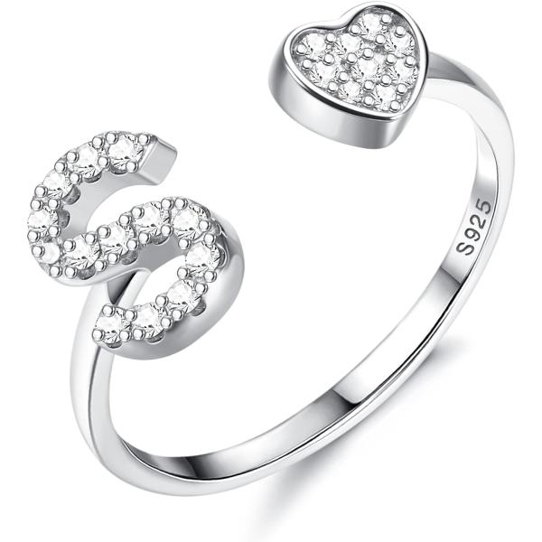 【並行輸入品】Diamday レディース ガールズ スターリングシルバー ハート イニシャルリング ...