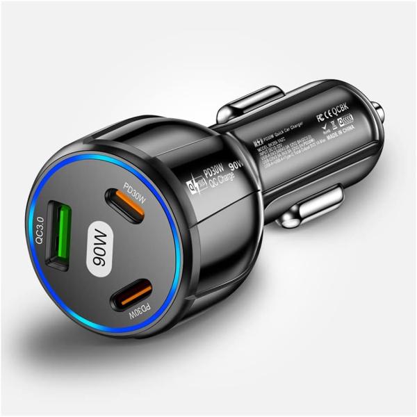 90W 超高速充電 USB C 車用充電器 - デュアル PD 30W+QC3.0.3インチ 1 充...
