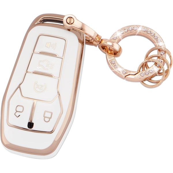 【並行輸入品】EKALA フォードキーチェーン用 キラキラゴールドホワイトキーフォブカバー ソフトT...