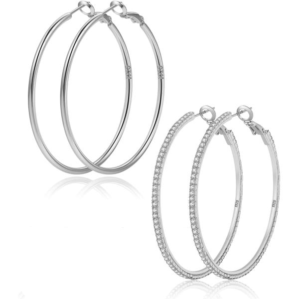 【並行輸入品】BMMYE Lサイズ スターリングシルバー フープイヤリング レディース キュービック...