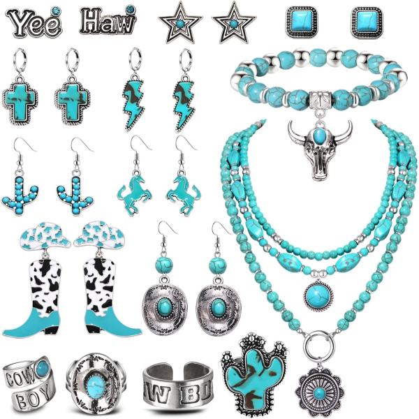 Western Earrings Necklace Bracelet Rings Jewelry S...