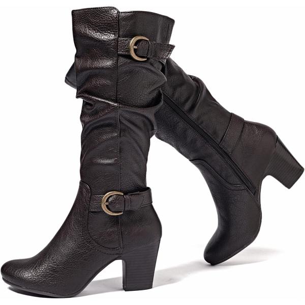 Ruiee Women&apos;s Knee High Boots with Chunky Heel Poi...