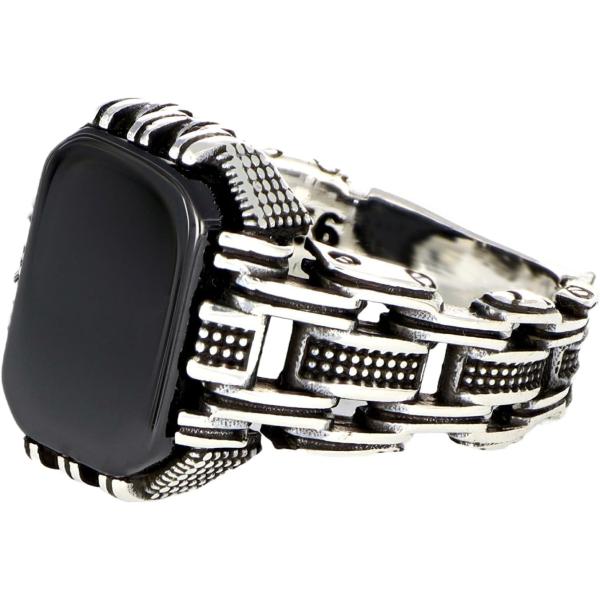 【並行輸入品】KsrModa チェーンデザイン 本物のブラックオニキスストーン メンズ シルバーリン...