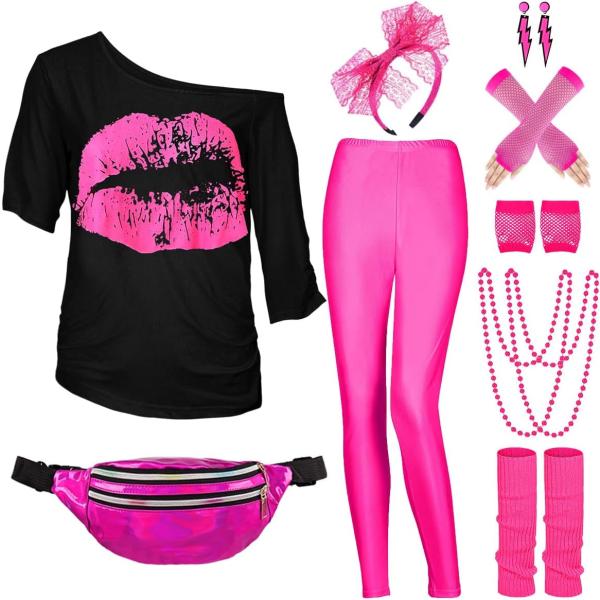 【並行輸入品】WILDPARTY 80年代コスチュームアクセサリー 女性用 Tシャツ ネオン レギン...